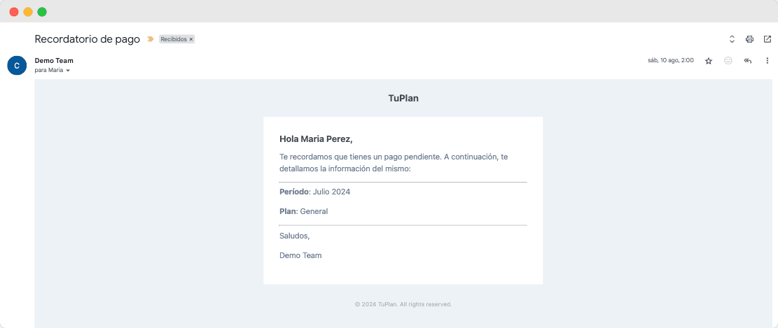Captura de pantalla de Recordatorios de pagos automáticos